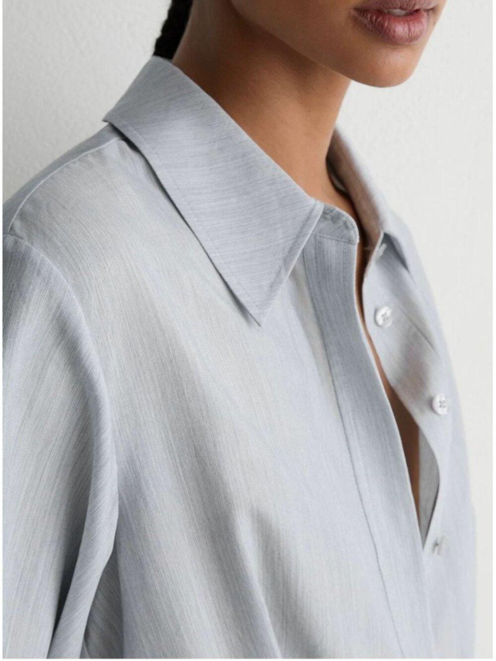 REISS Gianna Shirt Midi Dress Light Blue Modal-Blend Tie-Waist Quiet Lux - Picture 5 of 6
